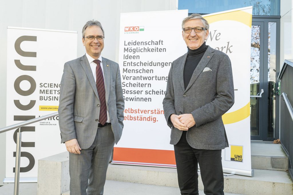 WKO Steiermark Präsident Josef Herk (r.) und Peter Riedler, geschäftsführender Rektor der Uni Graz, wollen die Zusammenarbeit weiter verstärken.
